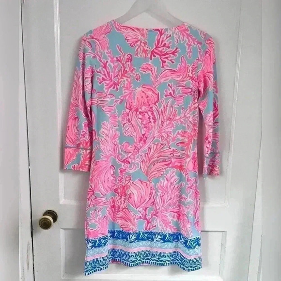 LILLY PULITZER Sophie Dress Seasalt Blue Shell We Dance MEDIUM 3/4 Sleeve - Picture 3 of 3